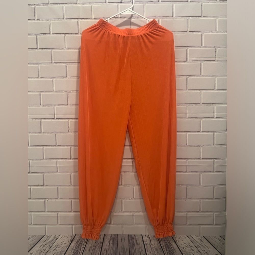 Women casual coastal beach cover up pants/orange coral ONE SIZE